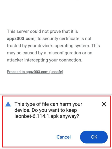 Safety warning before installing the apk file