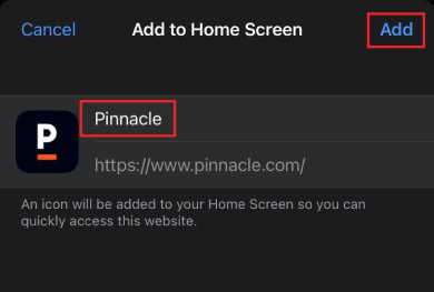 Add Pinnacle Casino to your iPhone desktop