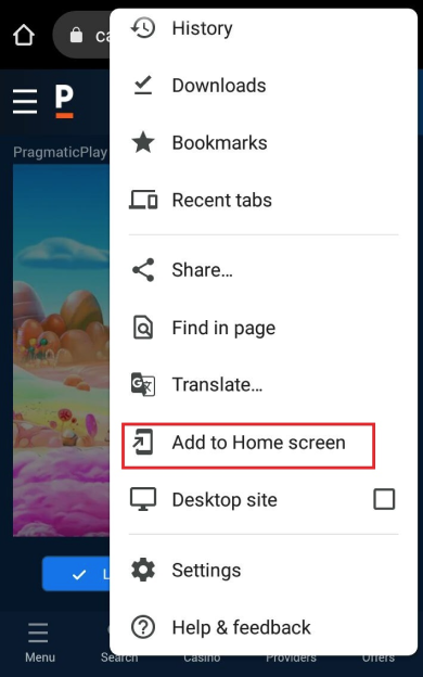How to add the mobile version of Pinnacle Casino to your Android device's desktop