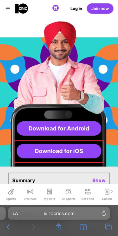 Download link for 10CRIC for iOS in the App Store