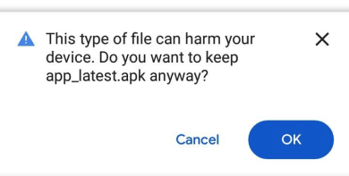 Warning that the apk file may harm your device
