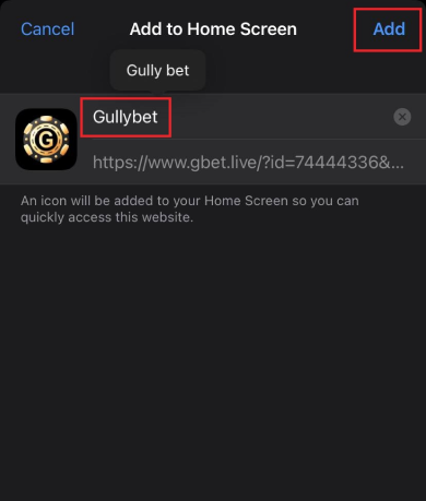 Adding Gullybet to the iPhone home screen