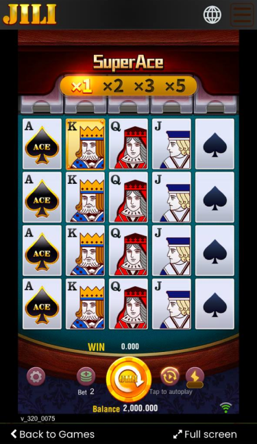 The playing field in the Super Ace app